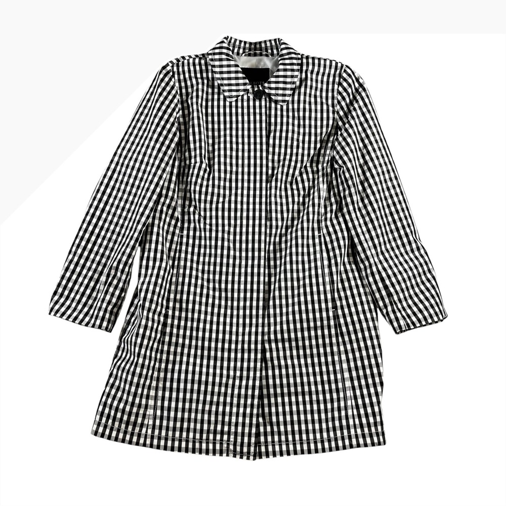 Talbots Petites Black White Gingham Button Front Trench Coat Rain Jacket 6P